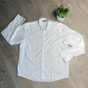 KENNETH COLE REACTION White Striped Button Down Dress Shirt Men’s Size XXL